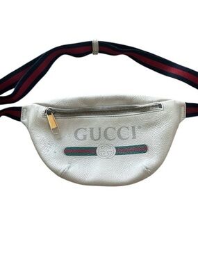 Authentic Gucci White Leather Crossbody Belt Bag